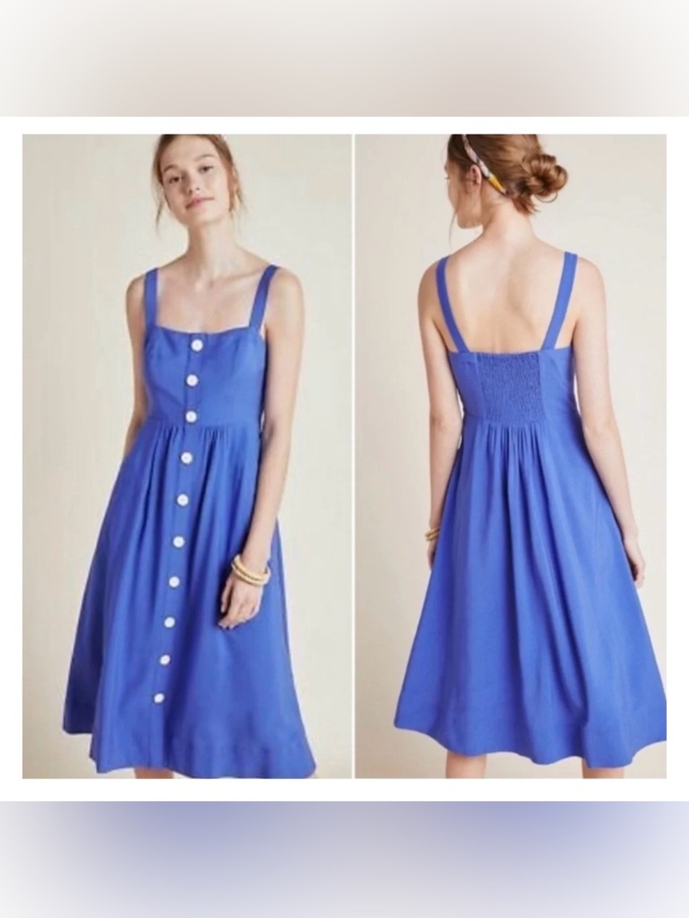 (COPY) Anthropologie Maeve Blue Button-Front Midi Dress